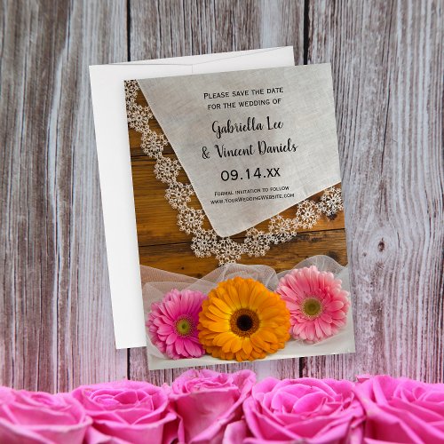 Daisy Trio and Lace Country Wedding Save the Date