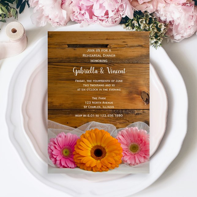 Daisy Trio Country Barn Wedding Rehearsal Dinner Invitation (Creator Uploaded)