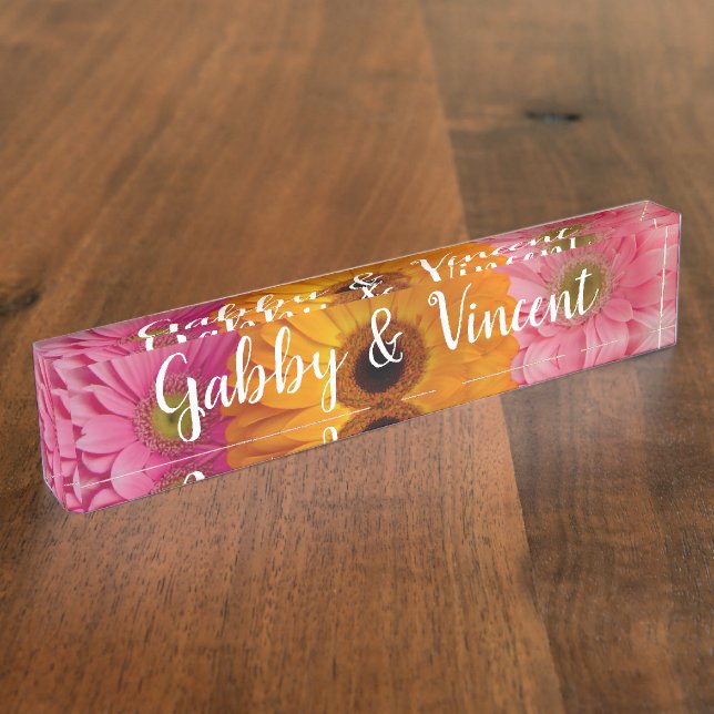 Daisy Trio Floral Wedding Desk Name Plate (Side)