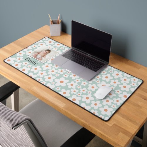 daisy turquoise modern photo cute modern elegant desk mat