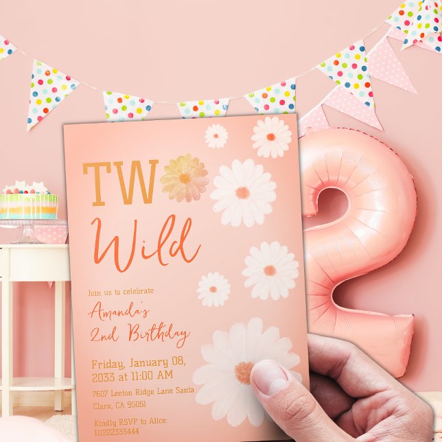 Daisy Two Wild Second 2nd Birthday Girl Floral  Invitation (Creator Uploaded)