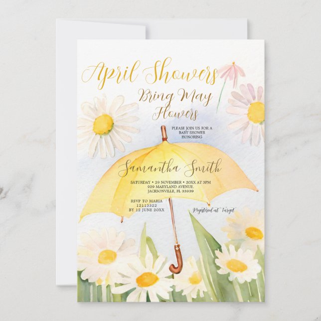 Daisy Umbrella April Showers Bring May Flowers Invitation (Front)