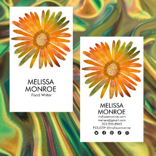 Daisy Watercolor Colorful w Social Media Icons Business Card