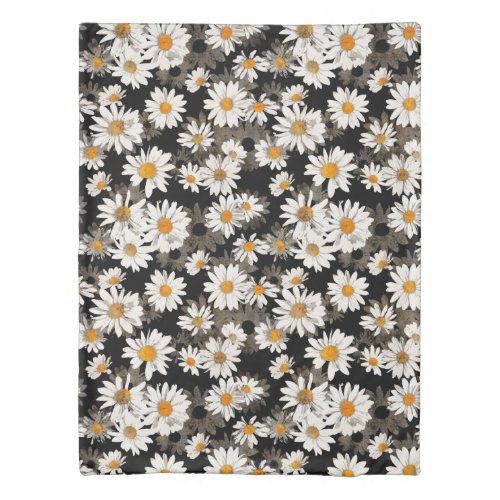 Daisy Watercolor Floral Black and White Pattern Duvet Cover