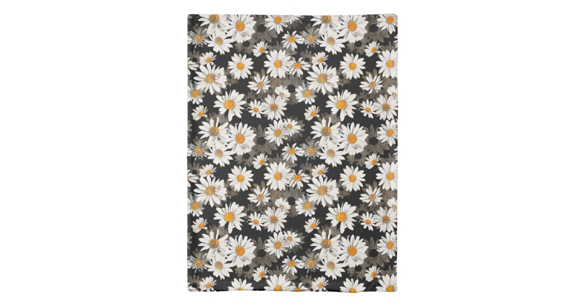 daisy watercolor floral black and white pattern duvet cover zazzle com