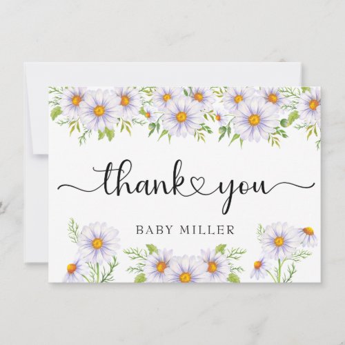 Daisy Watercolor   Floral Thank You Note Card