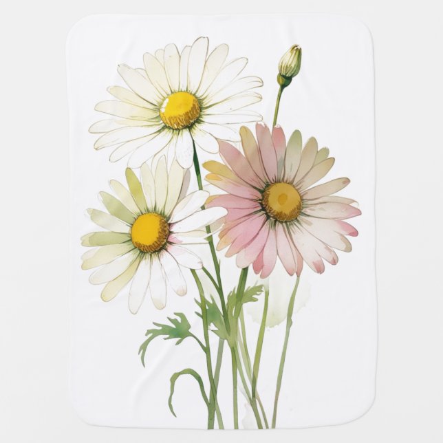 Daisy Watercolor Flower Modern Professional Baby Blanket (Front)