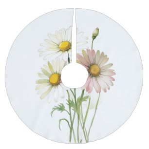 Daisy Watercolor Flower Modern Professional Brushed Polyester Tree Skirt