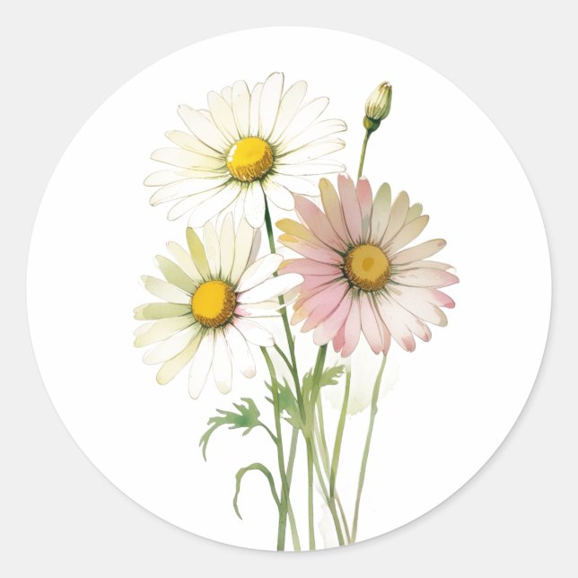 Daisy Watercolor Flower Modern Professional Classic Round Sticker (Front)
