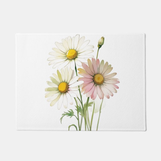 Daisy Watercolor Flower Modern Professional Doormat (Front)