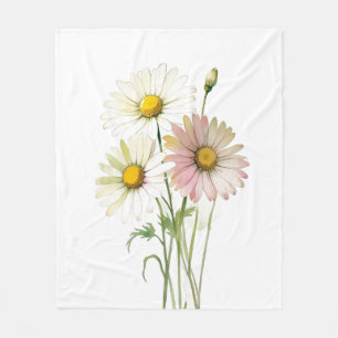 Daisy Watercolor Flower Modern Professional Fleece Blanket