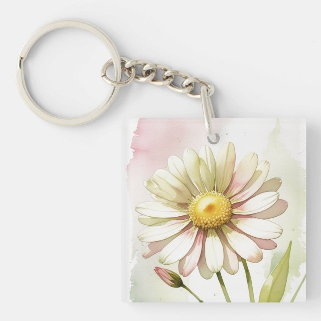 Daisy Watercolor Flower Modern Professional Keychain (Front)