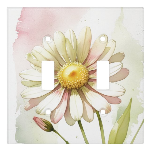 Daisy Watercolor Flower Modern Professional Light Switch Cover (Front)