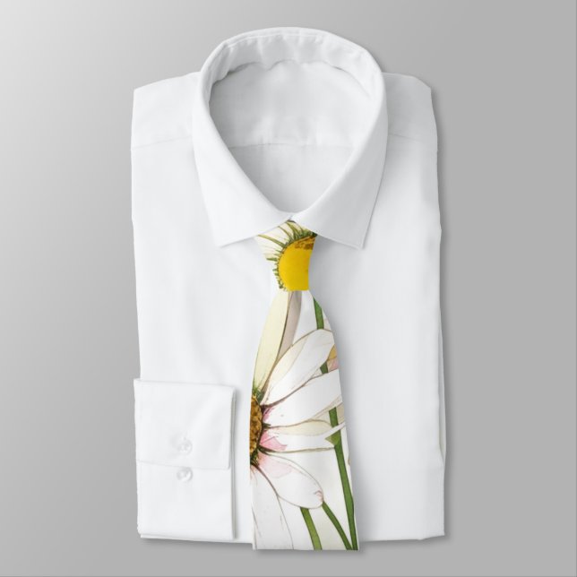 Daisy Watercolor Flower Modern Professional Neck Tie (Tied)