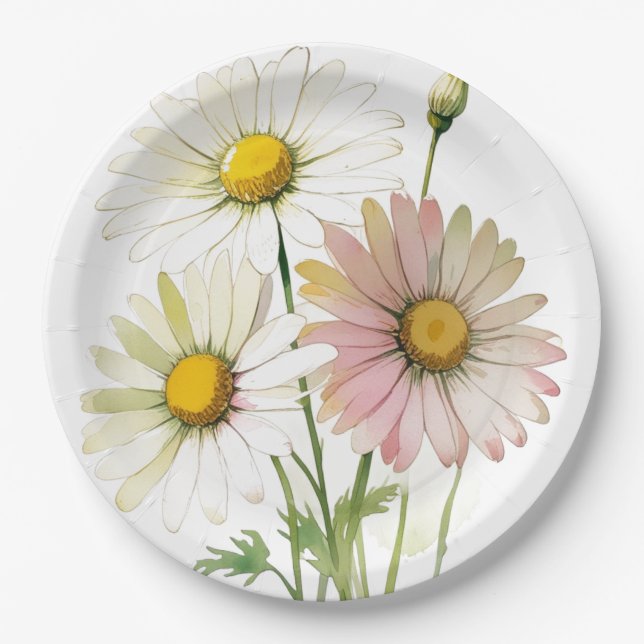 Daisy Watercolor Flower Modern Professional Paper Plates (Front)