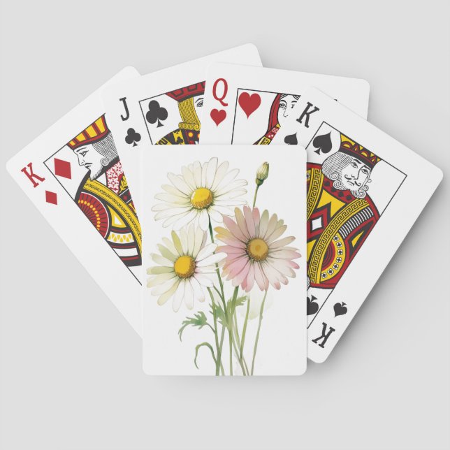 Daisy Watercolor Flower Modern Professional Poker Cards (Back)