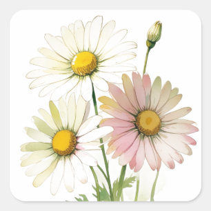 Daisy Watercolor Flower Modern Professional Square Sticker