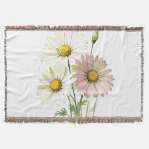 Daisy Watercolor Flower Modern Professional Throw Blanket