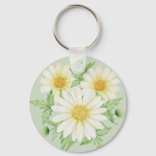 Daisy Watercolor Flowers  Keychain