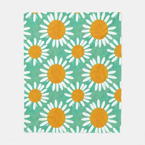 Daisy Watercolor Folk Art Inspired Fleece Blanket