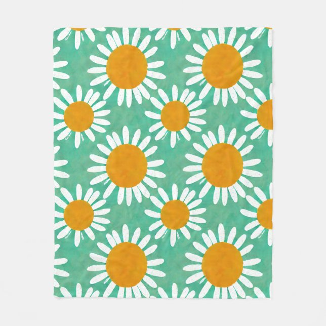 Daisy Watercolor Folk Art Inspired Fleece Blanket (Front)