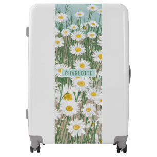 Daisy Watercolor Girly Floral Personalized Name Luggage