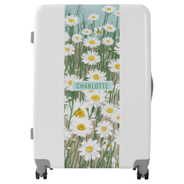 Daisy Watercolor Girly Floral Personalized Name Luggage (Front)