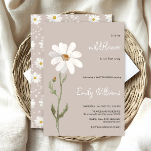 Daisy watercolor minimalistic baby shower invitation