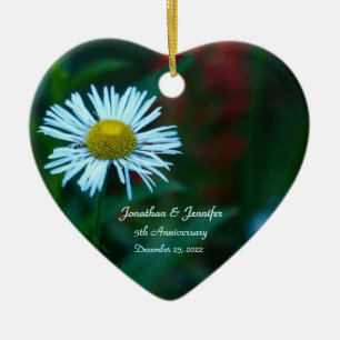 Daisy Wedding Anniversary Heart Shaped Ceramic Ornament