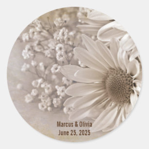 Daisy wedding bouquet classic round sticker