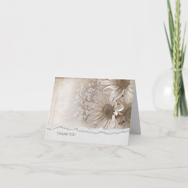 Daisy wedding bouquet with torn edge thank you invitation (Front)