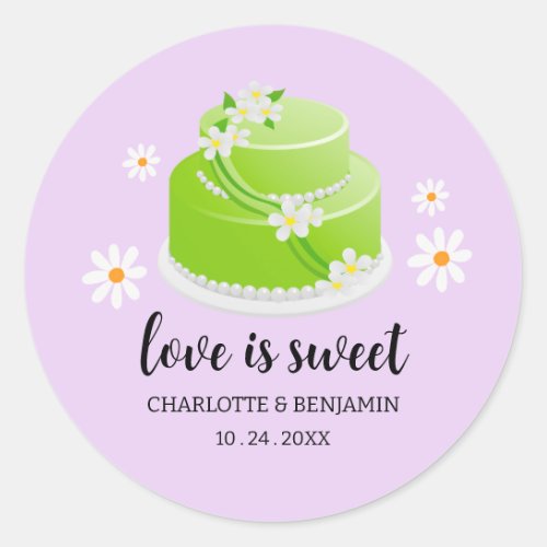 Daisy Wedding Cake Love is Sweet  Favor  Classic Round Sticker
