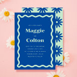 Daisy Wedding Invitation<br><div class="desc">These wedding invitations feature a bold blue color paired with a light mint, creating a vibrant and playful aesthetic. The retro wave border adds a touch of nostalgia and adds a fun and unique element to the design. The invitations come in multiple color options, giving you the flexibility to create...</div>