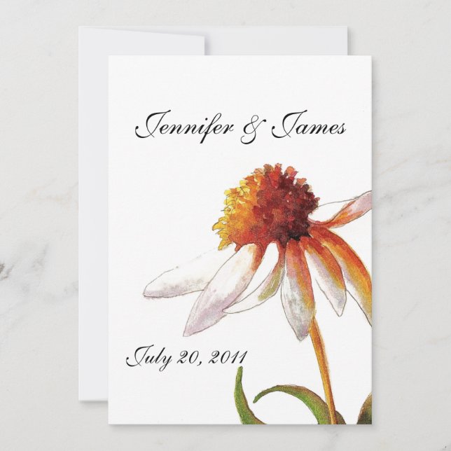 Daisy Wedding Invitations Black White (Front)