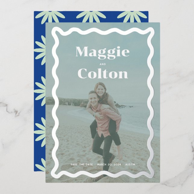 Daisy Wedding Photo Save the Date Foil Invitation (Front/Back)