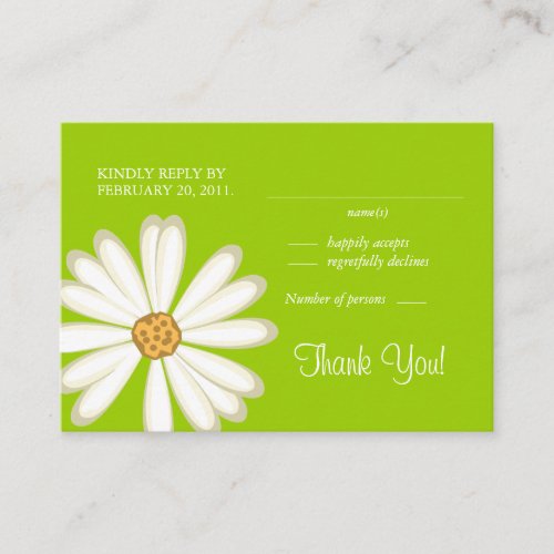 Daisy Wedding Response Cards White lime green Business Card