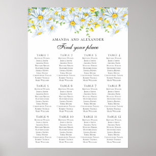 Daisy wedding seating chart. Country flowers Poster