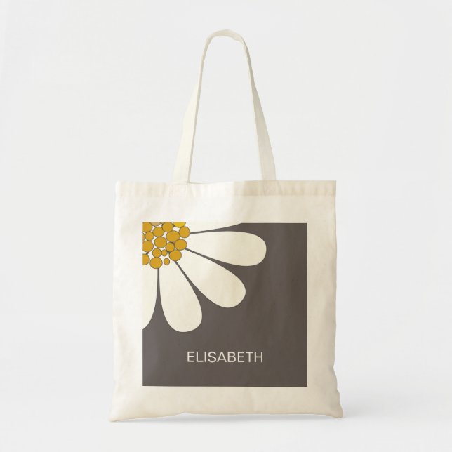 Daisy White Floral Design Personalize Name  Tote Bag (Front)