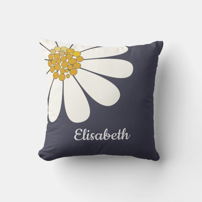 Daisy-white floral desing personalize name throw pillow (Front)