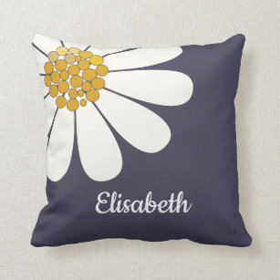 Daisy-white floral desing personalize name throw pillow