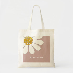 Daisy-white floral desing personalize name   tote bag