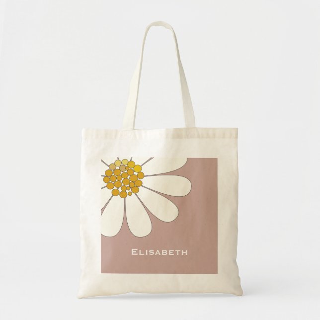 Daisy-white floral desing personalize name   tote bag (Front)