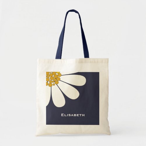 Daisy_white floral desing personalize name tote bag