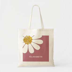 Daisy-white floral desing personalize name tote bag