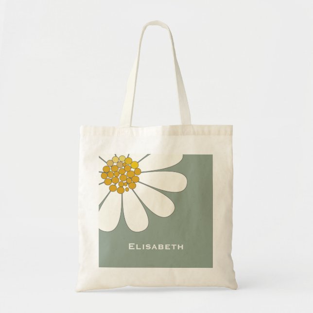 Daisy-white floral desing personalize name  tote bag (Front)