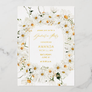 Daisy White Floral Graduation Party  Foil Invitation