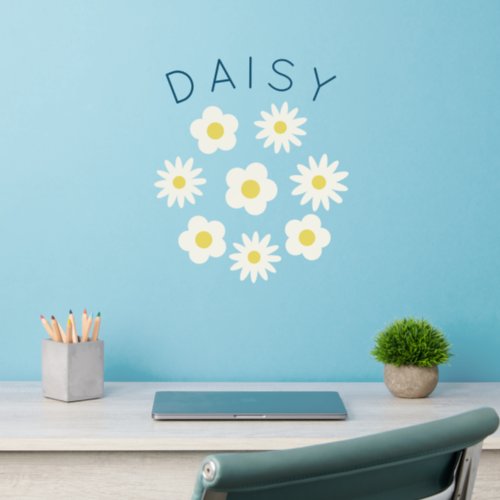 Daisy White Floral Nursery Kids Room Name Wall Decal