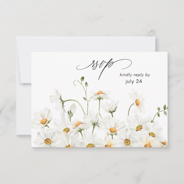 Daisy White Floral w Meal RSVP Card 2 (Front)