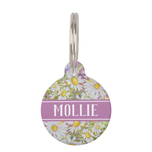 Daisy White Wildflowers Floral Name and Address Pet ID Tag