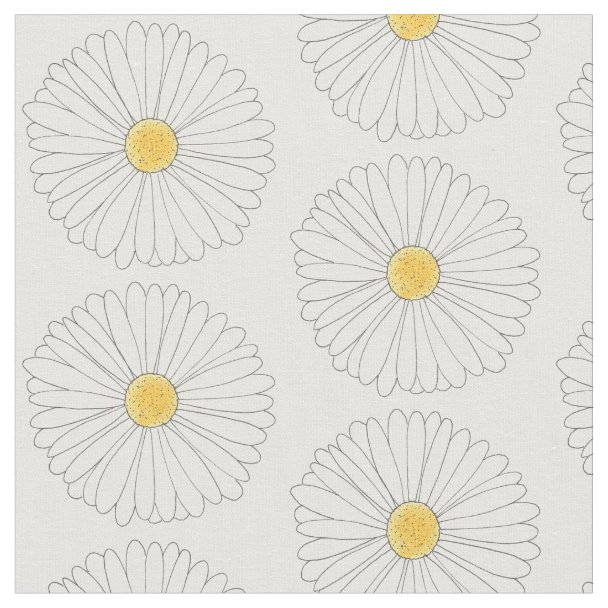 White Blue Yellow Flowers Floral Pattern Fabric